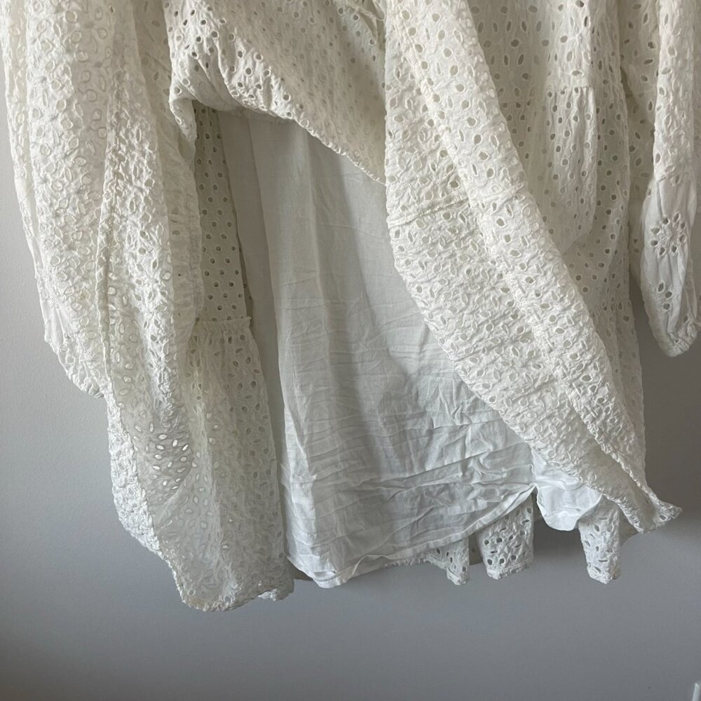 White Tiered Woven Peasant Long-Sleeve Dress - Picture 7 of 11